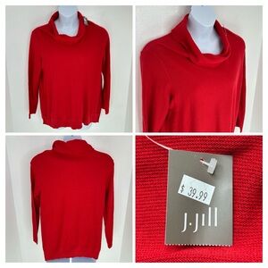 J. Jill NWT Perfect Red Cowl Neck Knit Sweater Size Large Cotton Silk Blend